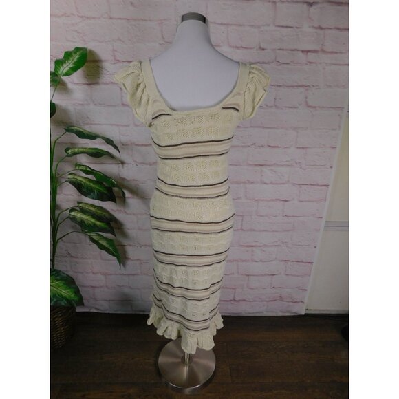 Freshman 1996 Small Cream Stripe Knit Midi Dress Boho - Picture 6 of 10